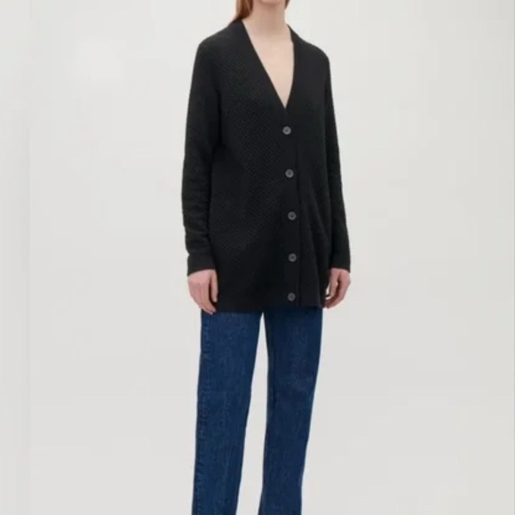 NWOT COS Long Textured Cotton Cardigan Black Size Medium